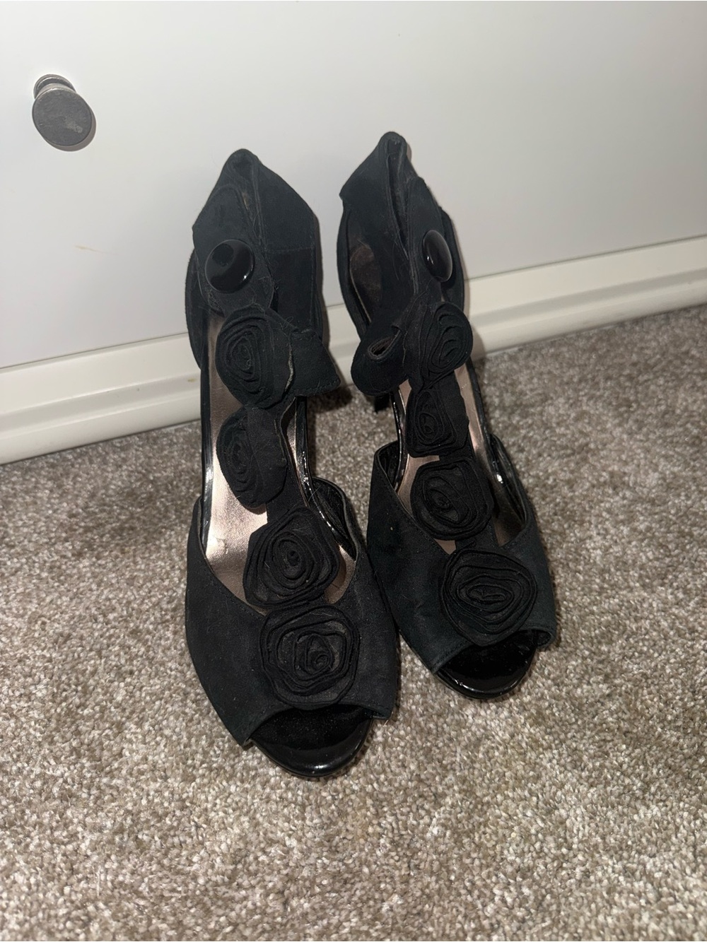 Candie's Black Floral Peep-Toe Heels